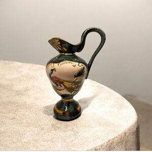 BEQUET QUAREGNON Vintage bird of paradise hand painted pitcher vase